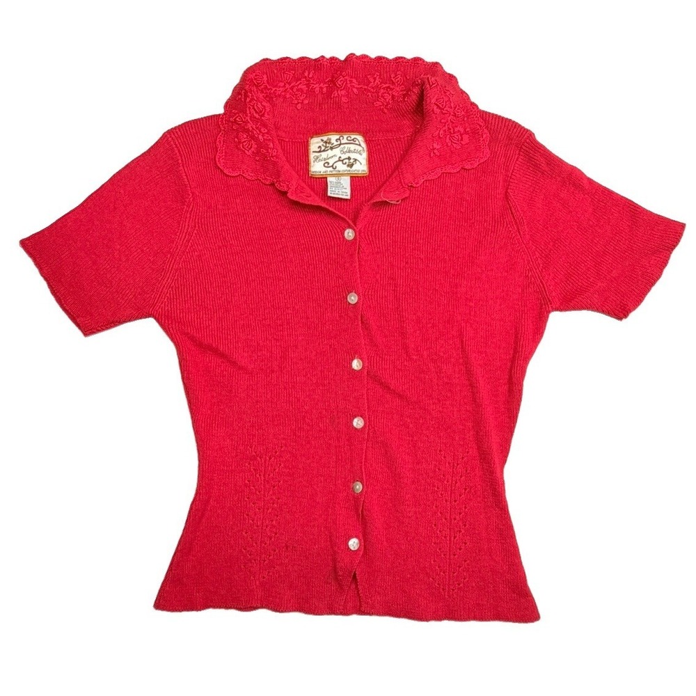 Vintage 1996 Herloom Collectibles Knit Cardigan Sweater Women's S Red